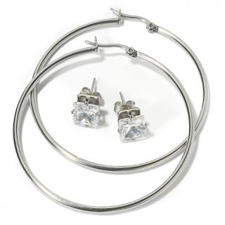  stately steel set of 2 stud and hoop earrings rating 61 $ 9 95 s h