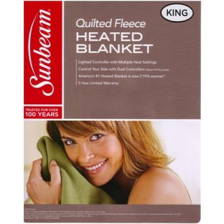 Sunbeam King Quilted Fleece Electric Blanket Olive New