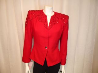 Vintage NWTs 1980s Nolan Miller red beaded wool jacket think Dynasty