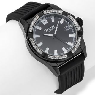 Caravelle Bulova Mens Black Bezel Silicone Strap Watch