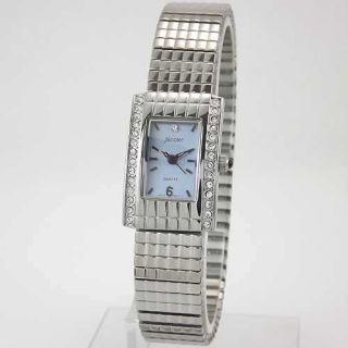  Silver Tone Austrian Crystal Expansion Bracelet Watch