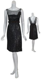 Nicole Miller Black Metallic Brocade Eve Dress 6 New