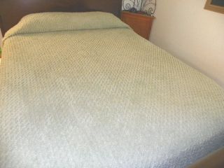 Extra Long Twin Full Chenille Sage Green Bedspread Diamond Pattern 110