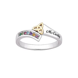 Sterling Silver Two Tone Birthstone Trinity Knot Family Name Ring at