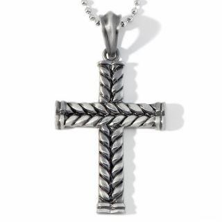 Mens Stainless Steel Brushed Rope Cross Pendant with 24 Chain