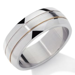 Mens Stainless Steel Brushed Stripe 8mm Wedding Band at