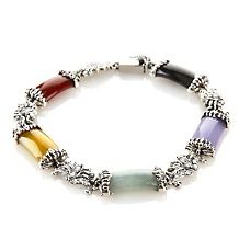 Gemstone and Marcasite Sterling Silver Faceted Line Bracelet