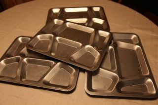 Metal Stainless Steel Military US Army Mess Hall Divided Tray Set of 4