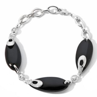 Black Onyx White Topaz and Diamond Accent Sterling Silver Bracelet at