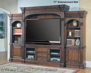 77 Wood TV Entertainment Wall Furniture Power Center Distressed Brown