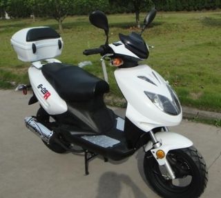  810 White Gas 49cc Moped Scooter w Rear Mounted Storage Trunk