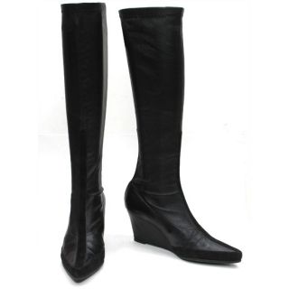 Stephane Kelian Made in France Black Elastic Shaft Wedge Heel Knee