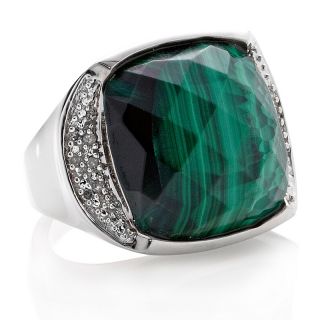 Jewelry Rings Gemstone Malachite Cushion Cut Ring with Diamond