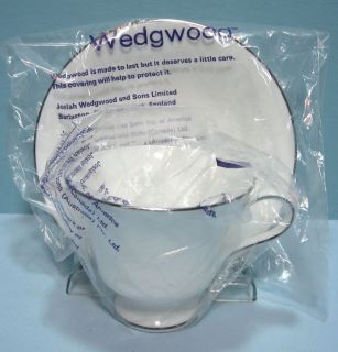 Wedgwood Silver Ermine Contour Cup Saucer Set s Mint Never Used