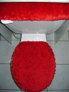 red plush very soft fabric toilet seat cover set