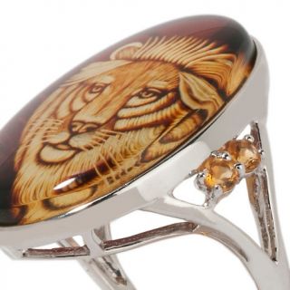 Age of Amber Citrine and Amber Sterling Silver Lion Intaglio Ring at