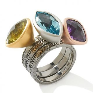 Sima K Multigemstone Multicut Sterling Silver Set of 3 Rings