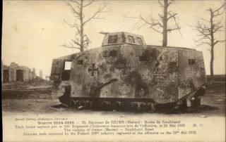 Reims Marne France WWI German Tank Captured by French Postcard