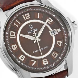 Bulova Mens Stainless Steel Precisionist Leather Strap Watch