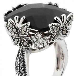 Victoria Crowne Black Onyx and Marcasite Sterling Silver Ring