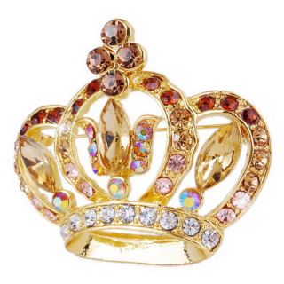 More Option Crown Brooch Pin w 50x55mm Gold Plated Rhinestone W22968
