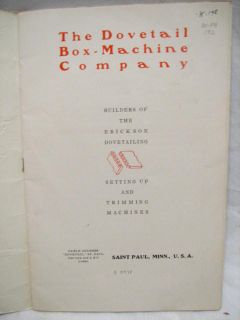 Dovetail Box Machine Co Antique Tool Catalog Erikson