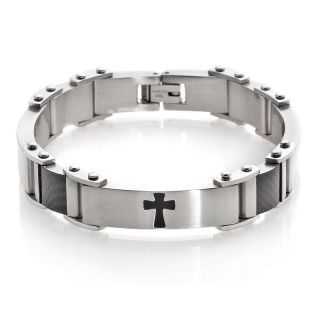 Michael Anthony Jewelry® Stainless Steel and Black Enamel Cross 8 1/2