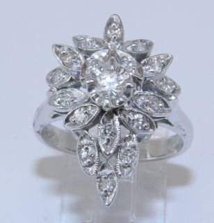   Estate Antique 14K White Gold 1 2 ct Diamond Cluster Cocktail Ring