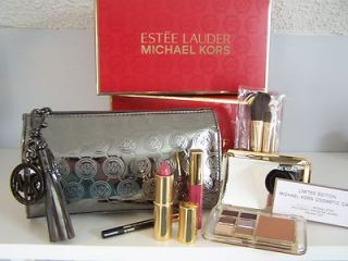 Michael Kors Estee Lauder Gunmetal Cosmetic Clutch Bag 6pc Makeup Set