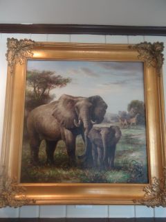  Large Oil of Elephants by Well Known Listed Artist M P Elliott
