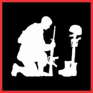 Soldier w Fallen Battle Cross Vinyl Decal Sticker 12