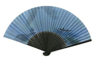 75 Blue Paper Hand Fan w Black Base