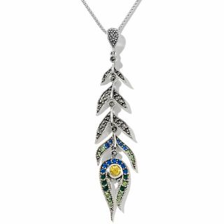 Marcasite and Crystal Sterling Silver Peacock Pendant with 18 at