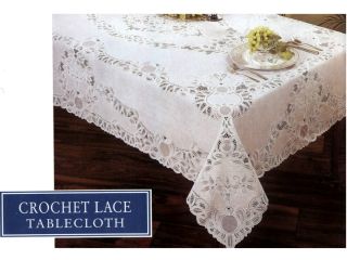 New Red Vinyl Crochet Lace Tablecloth 72in Round Battenburg Style
