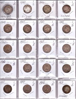 Great Britain Lot of 20 Different Shilling Coins 5 Coins Are Silver