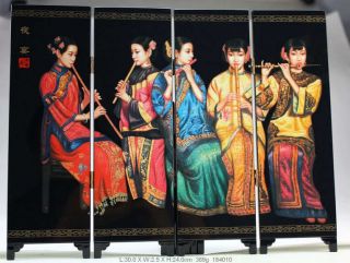 Chinese Lacquer Handwork Paint 5 Character Belle Folding Screen