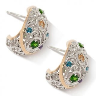 Victoria Wieck .725ct Multigemstone 2 Tone J Hoop Earrings