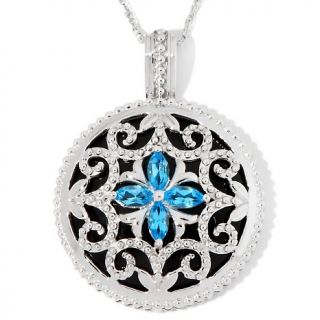 148 311 black onyx and blue topaz sterling silver pendant with 18