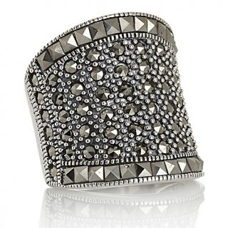 Metroplitan Marcasite Sterling Silver Wide Curved Band Ring