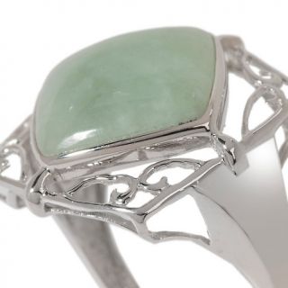 159 522 sterling silver angled cushion cut green jade ring with ornate