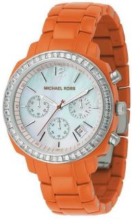 New Michael Kors MK5119 Orange Bracelet Crystal Case MOP Dial Ladies