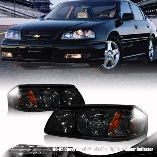 00 05 Chevrolet Impala Euro Style Smoke Lens Black Head Light Amber