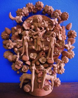 Miniature Soteno Tree of life Adam & Eve Metepec folk Art Mexican