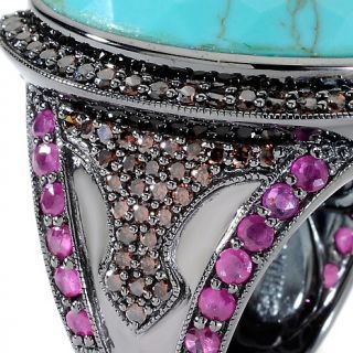 Simulated Turquoise, Ruby and Brown CZ Sterling Silver Marquise Shaped