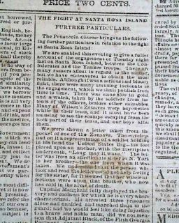Confederate Newspaper Battle of Santa Rosa Island Florida 1861 Civil