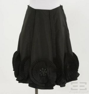 Etoile Black Taffeta Pleated Beaded Rosette Full Skirt Size 2 New