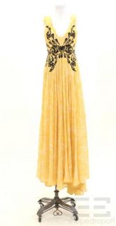 ETRO Yellow Black Silk Pleated Full Length Dress Size 44