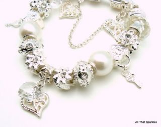 White Wedding Flower Girl Confirmation Charm Bracelet