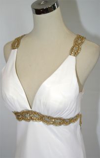 FAVIANA Couture $340 White Gold Evening Gown 8