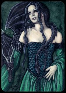 ACEO Le Prints Fantasy Art Gothic Dragon Medieval Green